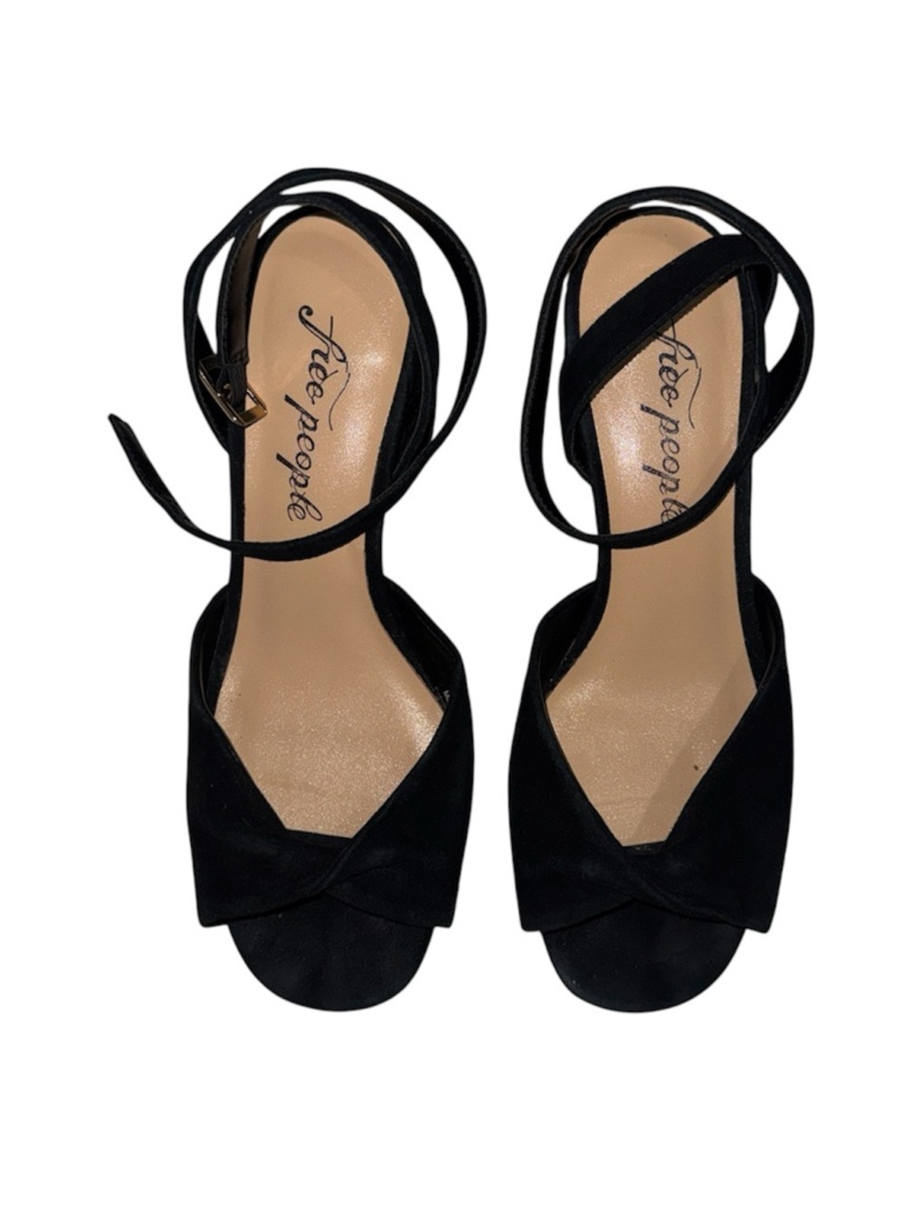 Free People Black Ankle-Tie Open-Toe Block Suede Heels